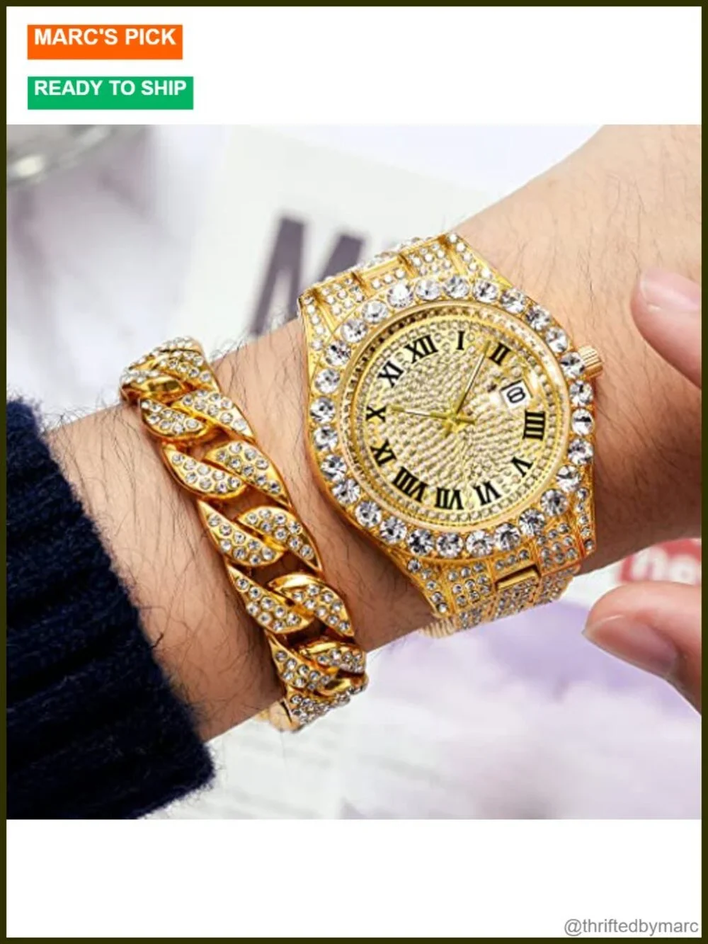 Iced-Out Bling Diamond Luxury Quartz Watch with Date